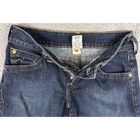 True Religion Jeans Womens 28 Straight Leg Dark Wash USA Yellow Stitch Flap Pkt - Picture 7 of 12